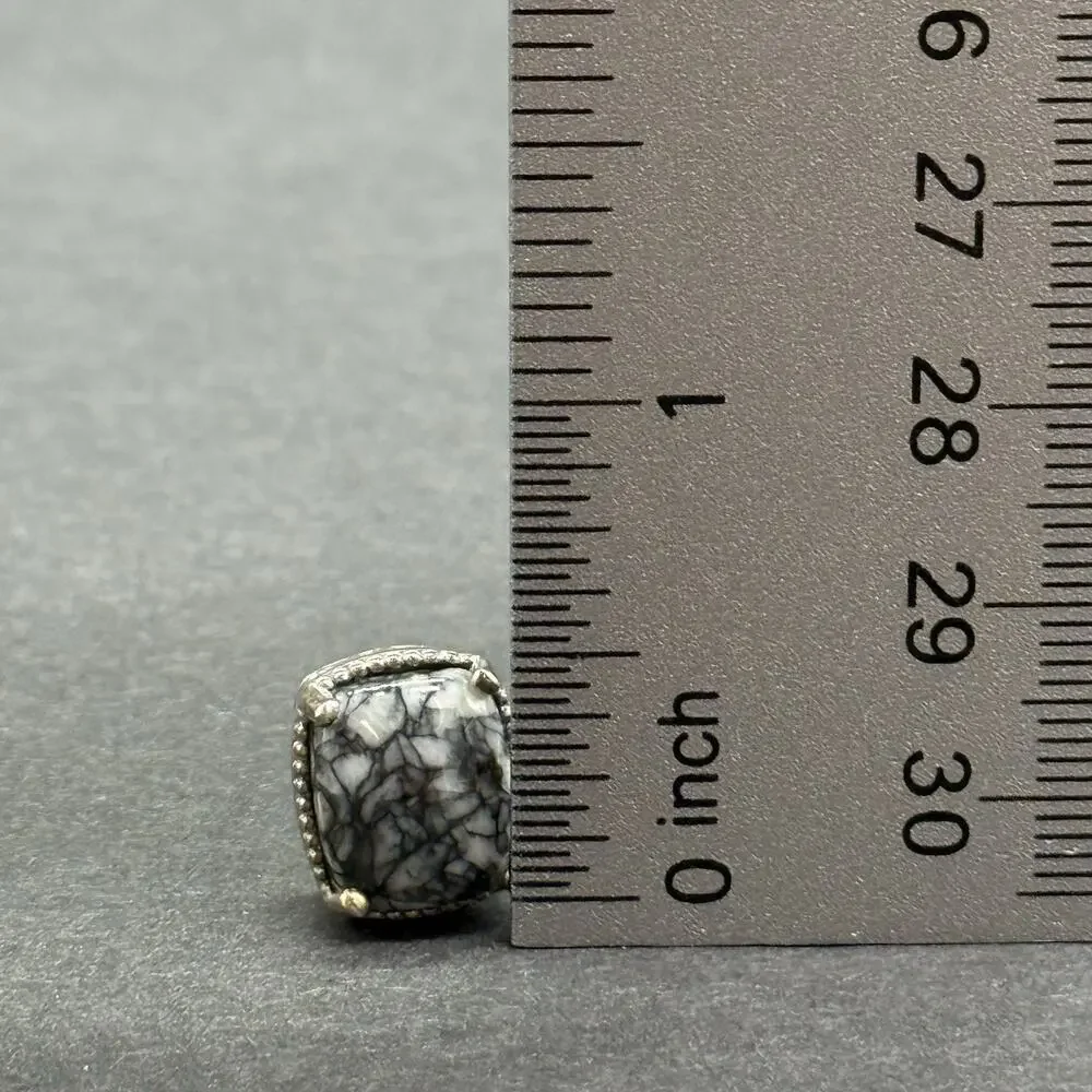 White Howlite Pinolith Jasper Cushion Pendant Charm .5” Dainty Silver Tone Boho